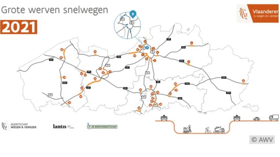 38 snelwegwerven in 2021 - hinder wordt beperkt